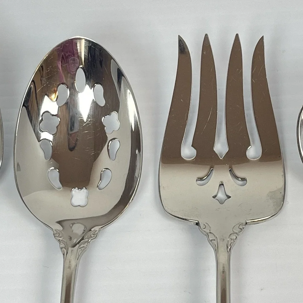 Oneida SHELLEY Cube Stainless Steel Flatware Floral Lot 6 Serving Fork Spoons